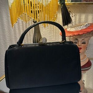Vintage AFTER FIVE Purse Black Clutch Gold /Rhinestone Clasp -- Stunning!!!
